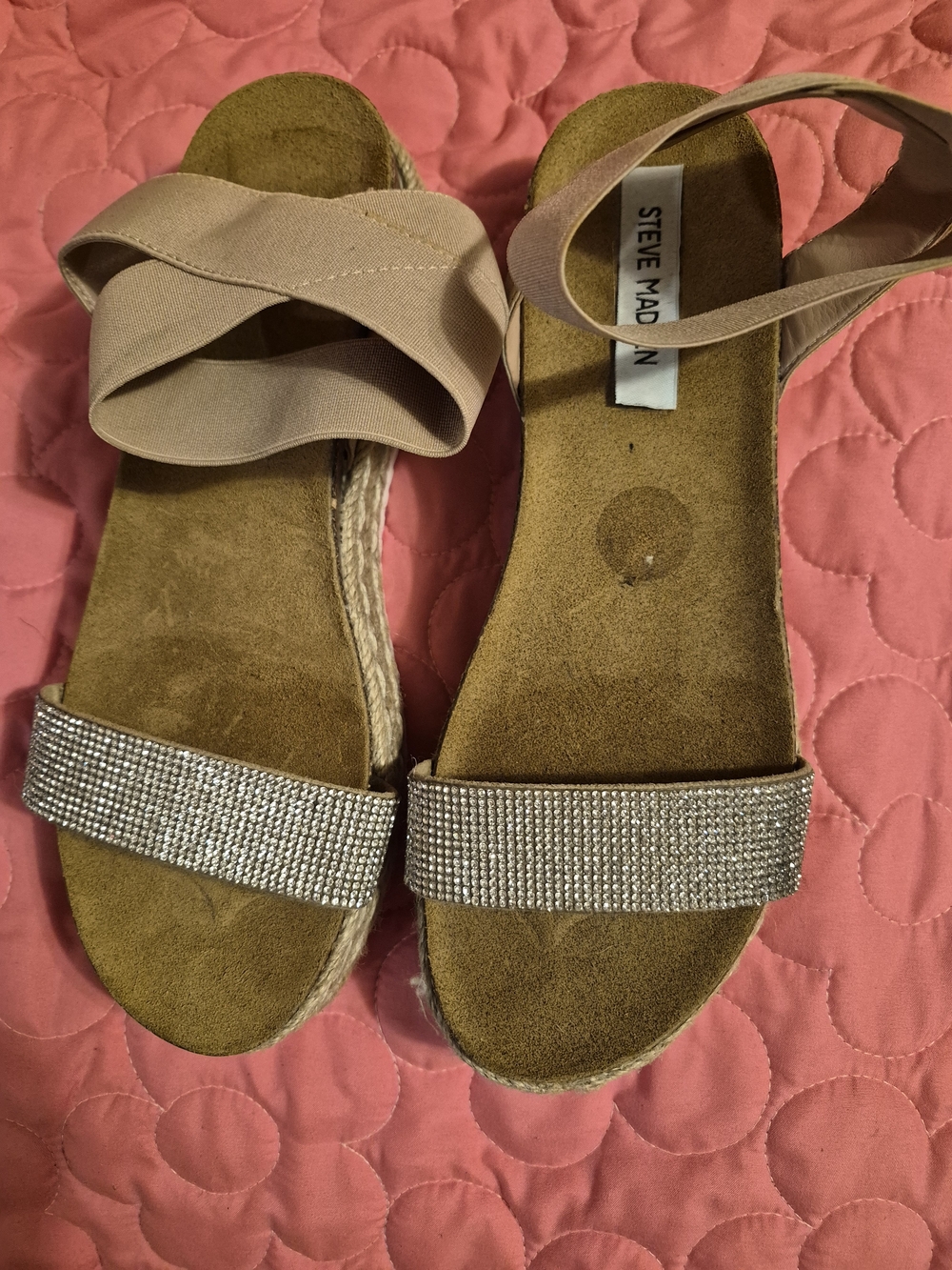 Steve Madden Beige Espadrille Sandals with Rhinestone Toe Strap